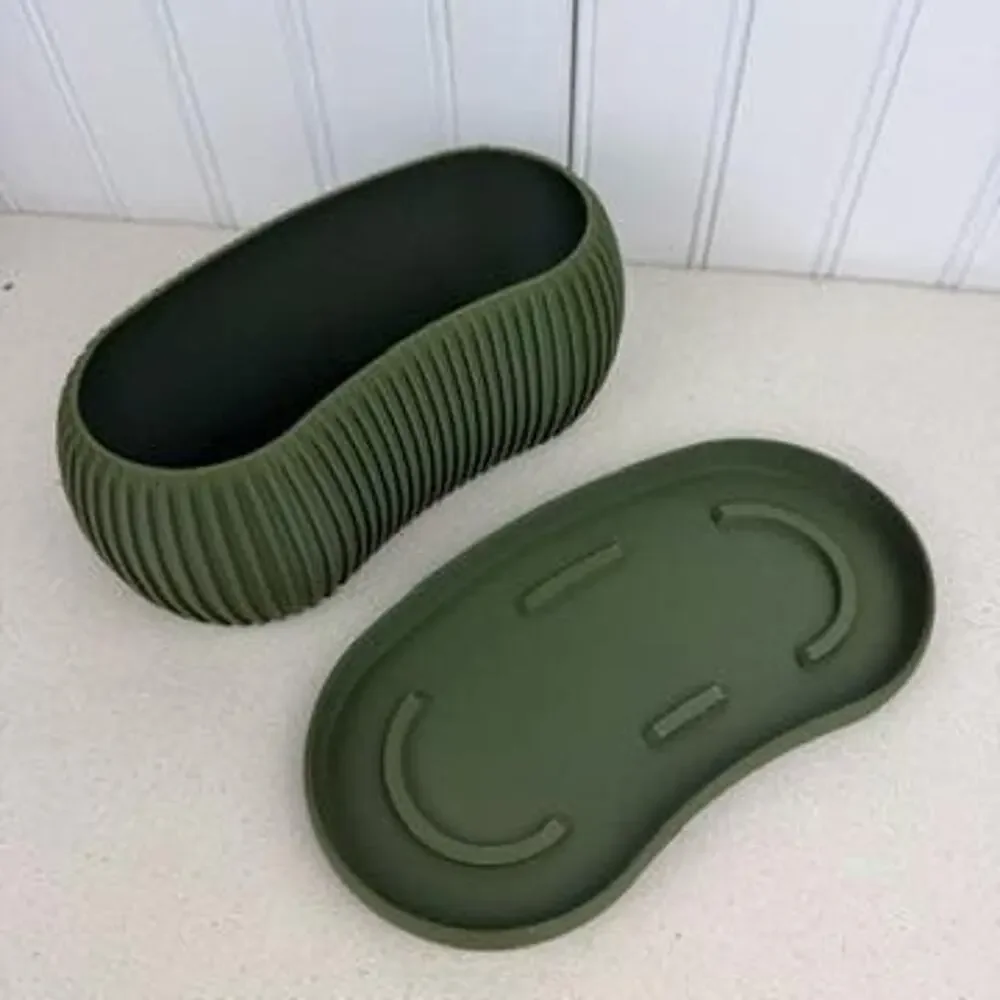 Terra Planter, Indoor Planter with Drainage Tray, Tabletop Planter, Ridged